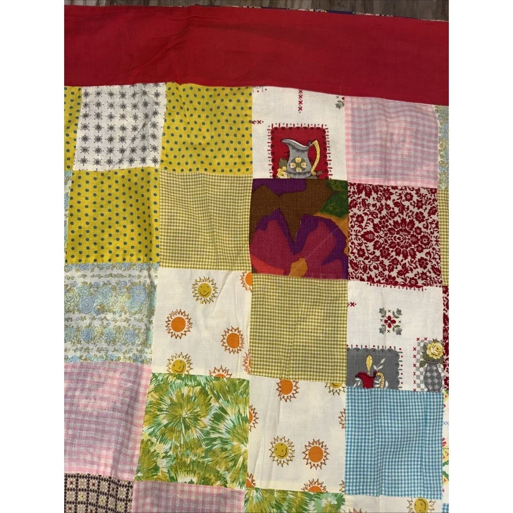 Vintage Handmade Patchwork Quilt Bedspread 95X77 In Farmhouse No Filling READ